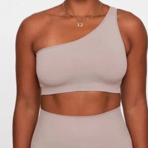 SET ACTIVE x OUAI Limited Edition Taupe One Shoulder Rib Sports Bra Small - Picture 1 of 6